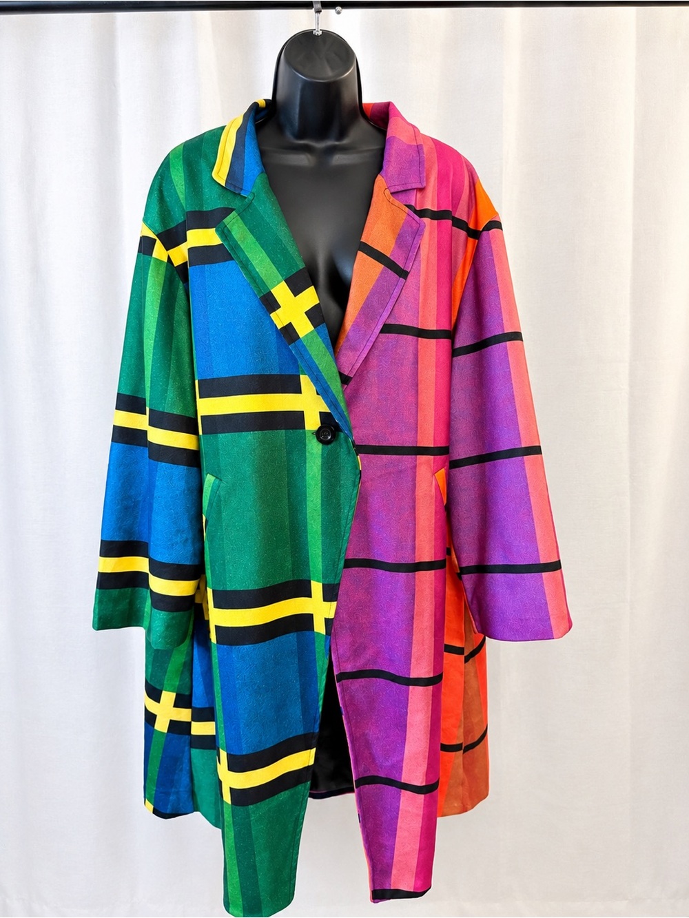 Colorblock Plaid Oversized Women's Coat - Multicolor Size 2XL